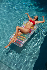 Meg Peeling Off Her Skimpy Red Bikini To Float Naked In The Pool