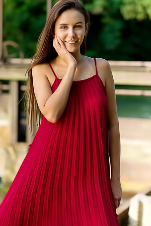 Alisa Amore In Slinky Wine-colored Dress