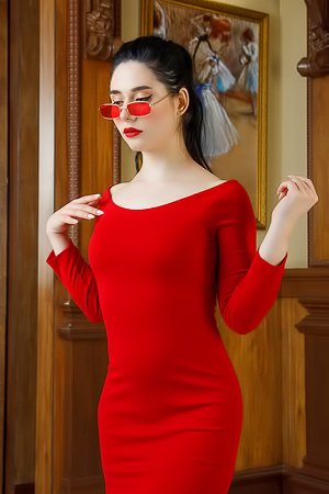Erotic Brunette Ofra Gauset Strips Her Red Dress