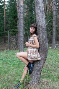 Anna M Cute Brunette Teases Outdoors