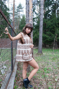 Anna M Cute Brunette Teases Outdoors