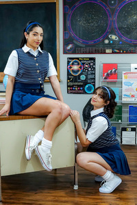 Madison Wilde And Evie Christian Dominate Nerd In Classroom, Sloppy Blowjob, Cowgirl, Deepthroating And Cum In Mouth