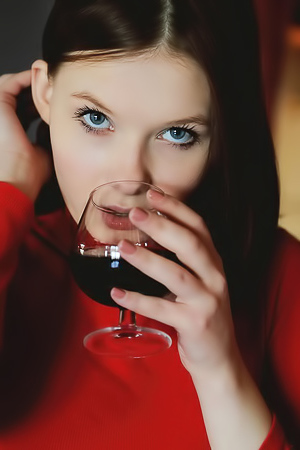 Stasey - A glass of wine, a shaved pussy, and puffy nipples