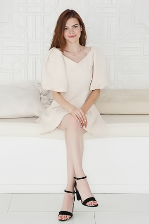 Kinsley Freckle-faced Beauty Twirls On Her High Heels So The Skirt Flares Up Daringly