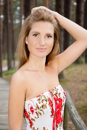 Lera F Teases With Long Locks And Shaved Allure In The Forest With Tantalizing Upskirt Views