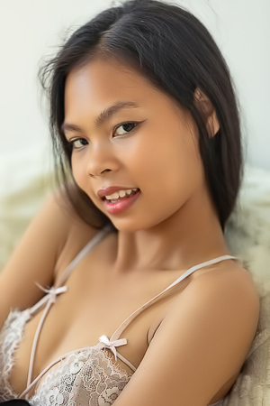 Po Showcases Perky Nipples And Playfulness In Lacy Nightie