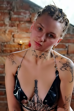 Lola Stone Bonds In Tight PVC Bra Unclips For Solo Dildo Play