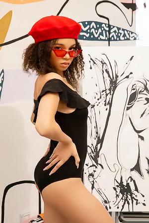 Lily Lilac Poses Nude Outdoors In A Red Beret And Black Bodysuit, Teasing With Sensual Slow-burn Artistry