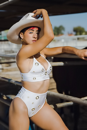 Mia Valentine Bares All In White Lingerie And Cowboy Boots On A Sunlit Ranch With Horses
