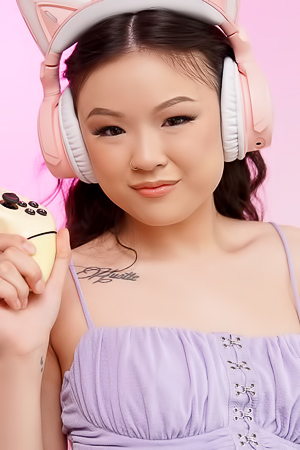 Lulu Chu sites on the Sofa, Blowing Him Sensual and Slow